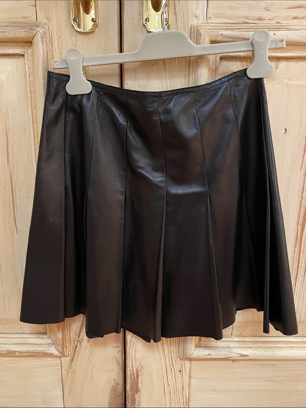 Fendi Black Leather Flared Mini Skirt with pleats